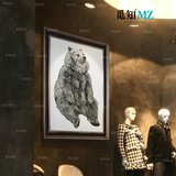 商场店铺装饰画黑白手绘萌熊动物壁画咖啡厅工作室展厅挂画有框画