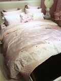 结婚庆粉白纯色法欧式高端蕾丝别墅样板房四六10件套床上用品床盖