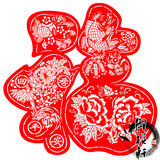 猴年春节装饰年货中国特色年画手工剪纸作品窗花玻璃贴牡丹鱼福字