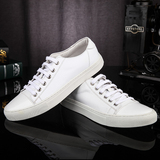 DreamBox男士白色系带休闲皮鞋圆头韩版运动白色板鞋潮流小白鞋