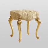 专业定做美式新古典实木雕刻金箔梳妆凳矮凳意大利欧式床尾凳