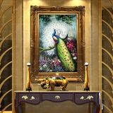 高档动物孔雀油画欧式装饰画竖版玄关客厅挂画餐厅卧室纯手绘定制