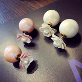 韩系珍珠花朵前后式气质时尚韩国韩版饰品耳饰耳圈耳钉耳环女