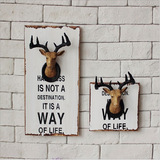 美式复古鹿头木板画墙面软装饰品客厅室内墙壁鹿挂件墙上壁挂墙饰