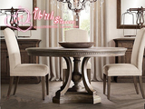 美式实木圆桌新古典橡木圆餐桌法式实木餐桌复古做旧餐桌椅组合