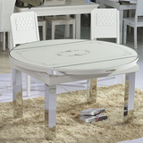 冰花钢化玻璃餐桌多功能伸缩实木餐桌烤漆圆桌 餐桌椅组合 小户型