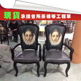 新中式餐椅 样板房实木布艺餐椅 酒店会所大厅洽谈椅古典皮质餐椅