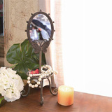 欧式化妆镜台式储物镜子可储物梳妆镜 铁艺装饰桌镜美式乡村台镜