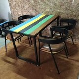 创意原木彩色桌椅美式复古铁艺长桌餐厅实木餐桌椅组合个性办公桌