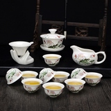 装特价 青花瓷盖碗白瓷茶具整套家用茶杯茶海包邮陶瓷功夫茶具套