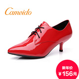 Cameido/卡美多2014欧美时装漆皮尖头系带深口单鞋细跟中跟正装鞋