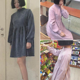 2016春装韩版纯色减龄灯芯绒长袖套头连衣裙女学生宽松显瘦半身裙