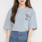 2016韩国代购夏新款纯棉学院风字母刺绣宽松短袖T恤女五分袖体恤