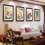 中式古典三联装饰画荷花 客厅茶楼壁画 有框画玄关餐厅 挂画墙画
