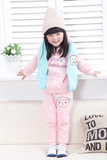 韩版冬季加厚女童小熊运动三件套 小童儿童套装卫衣粉色童装