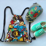 原创小暴龙印花束口袋 帆布儿童抽绳袋双肩包 日系原宿背包旅行包