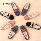 OZZEG豆豆鞋女加绒 真皮羊毛孕妇皮毛一体韩版 棉鞋女冬季保暖鞋