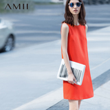 Amii夏装新款 艾米女装通勤大码纯色背心裙子无袖连衣裙夏