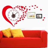 爱心时钟平面墙贴 可移除客厅卧室大型创意时钟贴 PVC环保贴画
