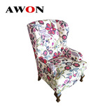 AWON美式田园单人布艺沙发 大花布艺老虎椅 单人舒适高靠背沙发椅