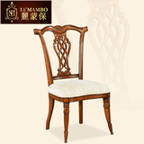 丽蒙保美式家具 布艺餐椅整装实木雕刻简约欧式餐厅新古典书椅T3