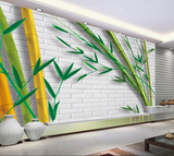 3d大型壁画客厅 沙发卧室电视背景墙纸 无缝壁布仿砖墙画壁画绿竹