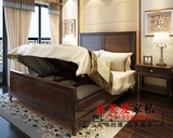 美式乡村实木床 卧室欧式双人气动床1.5米1.8米实木储物床 高箱床