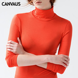 CANVAUS2016秋冬莫代尔纯色长袖高领打底衫修身T恤女上衣 F325A