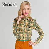 Koradior/珂莱蒂尔正品夏季韩版时尚印花修身衬衫长袖雪纺上衣女