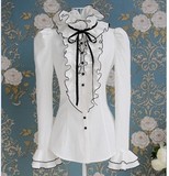 2016春装新款白色甜美女装荷叶边蝴蝶结显瘦喇叭袖长袖衬衫潮女
