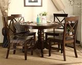 欧式法式美式实木餐桌椅 圆桌子仿古做旧风格实木配套餐桌椅家具