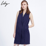 Lily2015秋新款女装修身条纹中长款马夹115310F0301