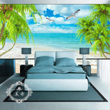 大型时尚清新椰树海滩客厅沙发背景墙壁纸田园风海鸥卧室墙纸壁画