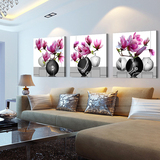 客厅装饰画现代简约卧室挂画沙发背景墙画三联无框画壁画玉兰花瓶