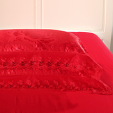 纯棉贡缎提花枕套2只装 婚庆大红色结婚枕头套枕皮一对48x74cm蓝