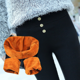 2015新款冬季加绒外穿打底裤女黑色大码加厚长裤子高腰修身小脚裤