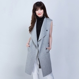 2016秋装新款双面羊绒大衣女装高端长款背心韩版马甲羊毛呢外套潮
