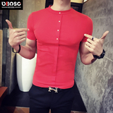 夏季韩版纯色修身休闲短袖T恤男士紧身半截袖上衣潮流男青年体恤