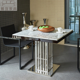 样板房简约现代 大理石餐桌椅组合不锈钢方形饭桌阳台洽谈桌定做
