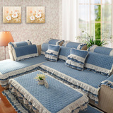 高档毛绒蓝色沙发垫子双面防滑真皮布艺地中海简约现代坐垫可定做