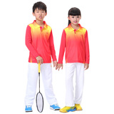 正品 儿童羽毛球服长袖套装 男女童中大童运动服T恤 乒乓球服