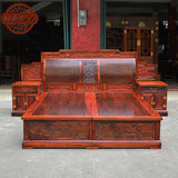 老挝大红酸枝1米8雕花双人床带抽屉 交趾黄檀红木实木卧室家具