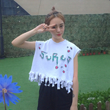 韩国ulzzang夏季女装宽松打底外穿流苏无袖背心韩版短款上衣学生