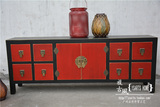 中式复古装饰家具 中国风红色古典柜子 仿古长条型矮柜地柜电视柜
