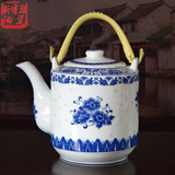 景德镇文革老款陶瓷器 厂货青花玲珑大茶壶 凉茶壶 大容量 提梁壶