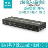 JICHIA京像 HDMI分配器切换器2进4出二进四出1.4版音视频同步光纤