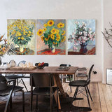 Monet莫奈《向日葵和菊芋花》客厅3幅居家装饰画简约挂画芯无框画