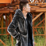 男士外套韩版青少年修身纯色连帽休闲皮草上衣男时尚外衣冬季加厚
