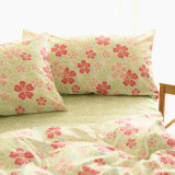 小米馍馍薄荷绿红色小花朵田园风床上用品纯棉床单床笠被套四件套