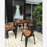 loft复古主题西餐厅餐桌椅组合6人 美式实木漫咖啡厅餐饮面馆桌椅